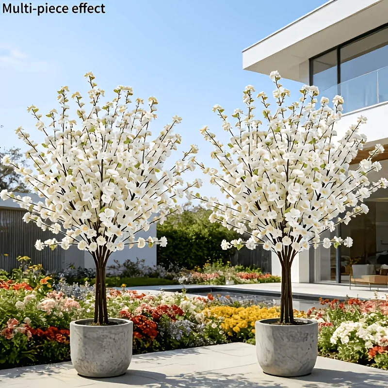 2-Piece Set (Excluding Flower Pot) 4-Branch Artificial Cherry Blossom Tree Flowers Suitable for Home and Wedding Decoration, Perfect for Garden, Patio, Dining Table, Wedding, Engagement, Office Decoration, Suitable for Wedding Venues, Spring and Summer Decoration, No Maintenance Required, DIY Artificial Flowers, Home Decoration Flowers, Decorative Flowers, Artificial Simulation Flowers