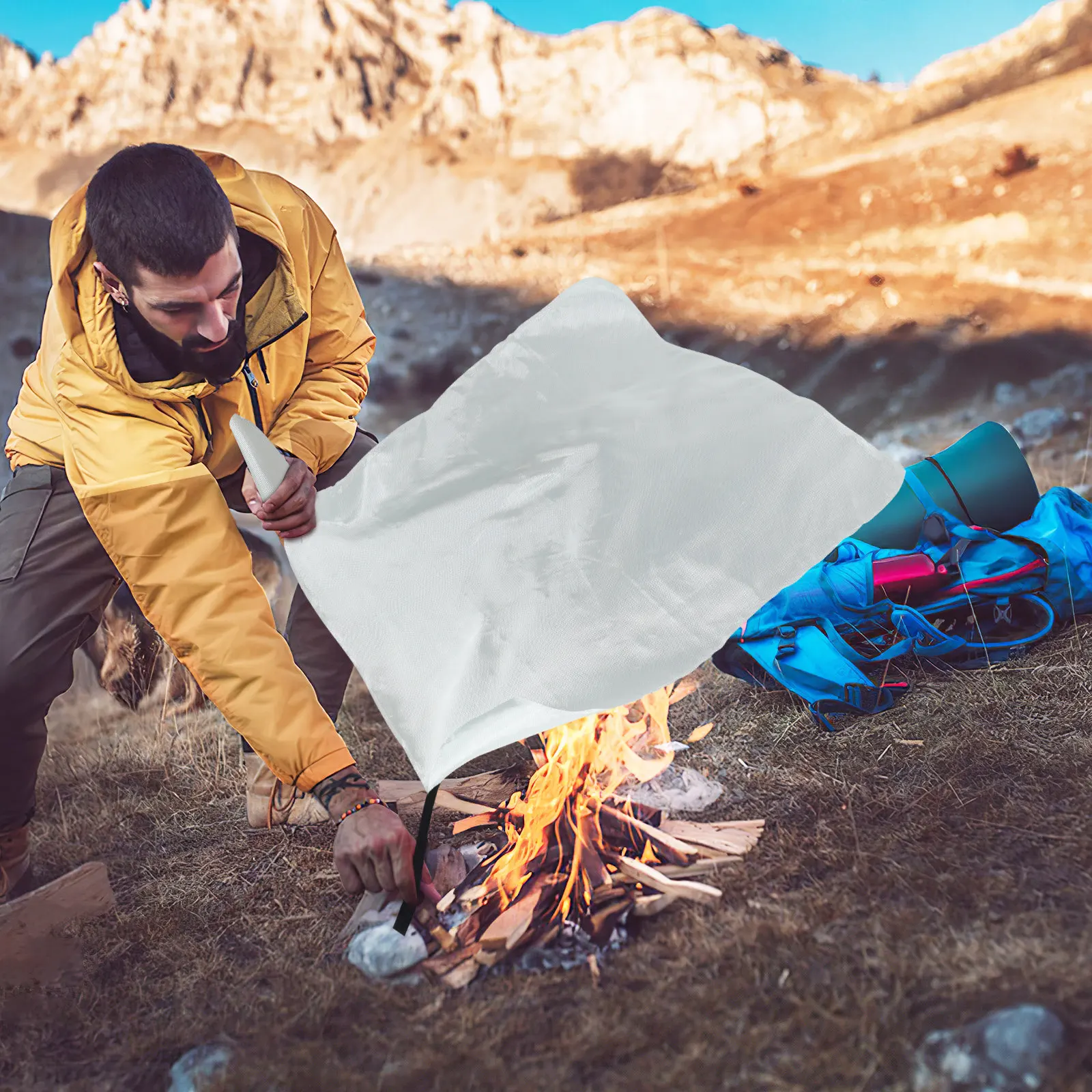 Fire Blanket Kitchen - 1枚入り、耐久性に優れた難燃性グラスファイバー製の防火ブランケット。キッチン、グリル、車、キャンプでの緊急時の防火対策に。