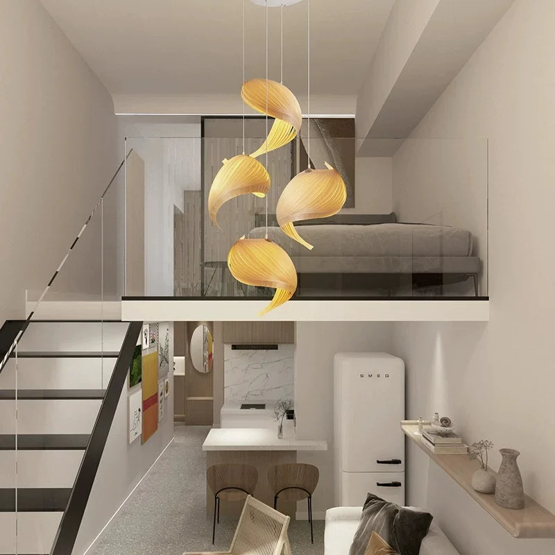 Japanese Unique Wooden LED Pendant Lamps Creative Living Room Restaurant Coffee Shop Art Chandelier Home Decor Lights Fixtures