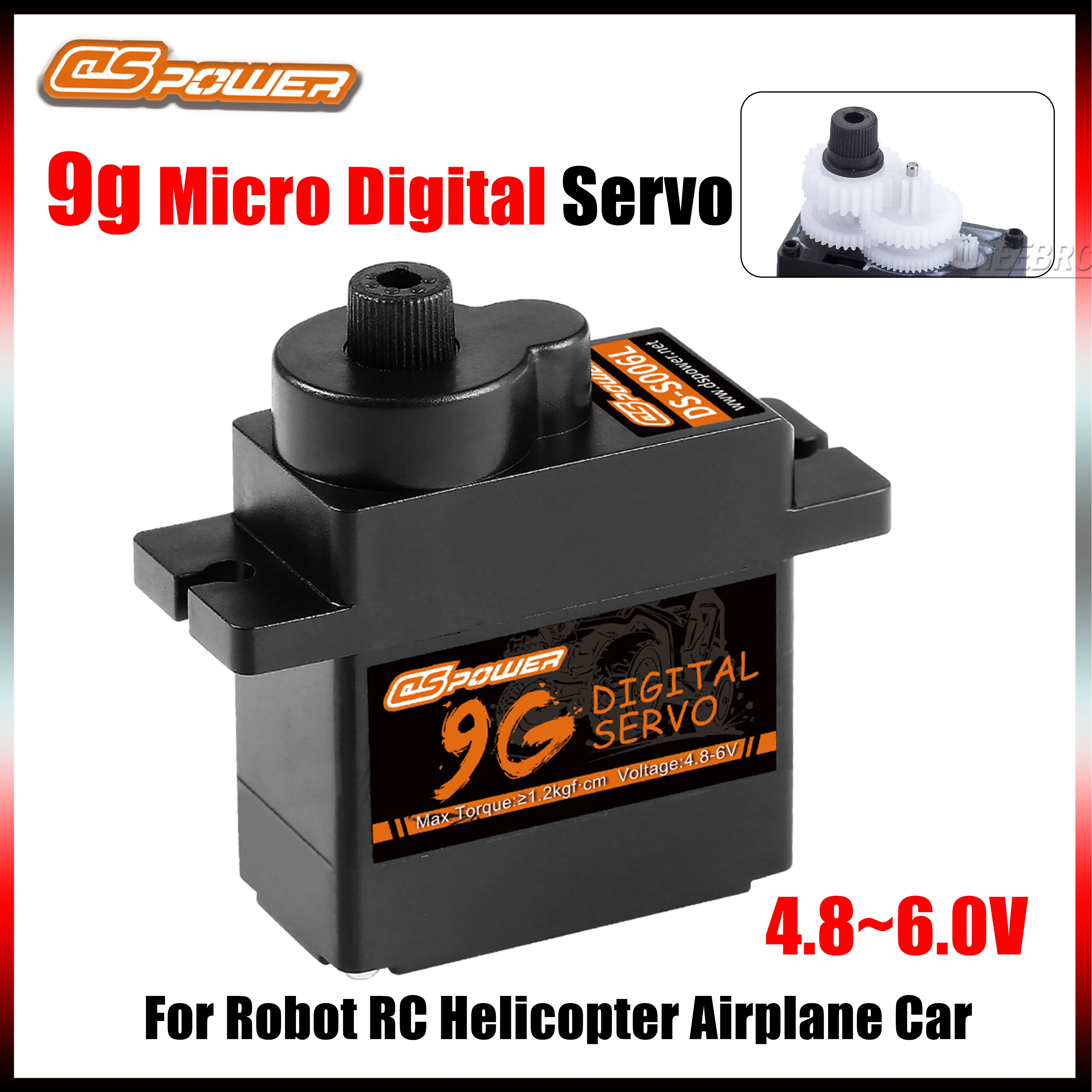 DSpower 9g Micro Digital Servo Plastic Gear Motor 4.8~6.0V for Airplanes Fixed-wing Helicopter RC Car Boat Duct Plane Robot