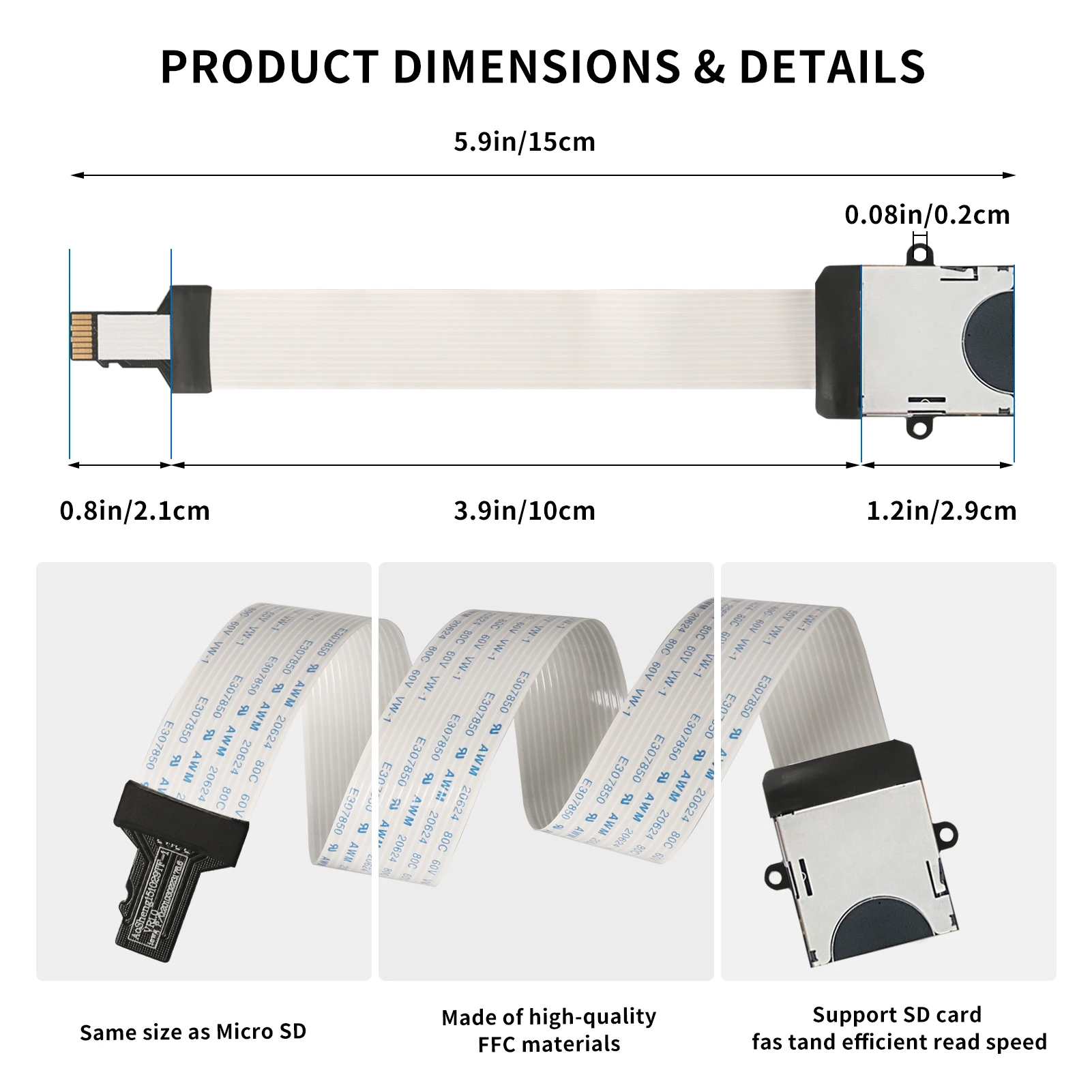 Cabo de dados especial para celular, Navegação Dash Cam, TF para TF TF para MicroSD, New Screw Hole Extension