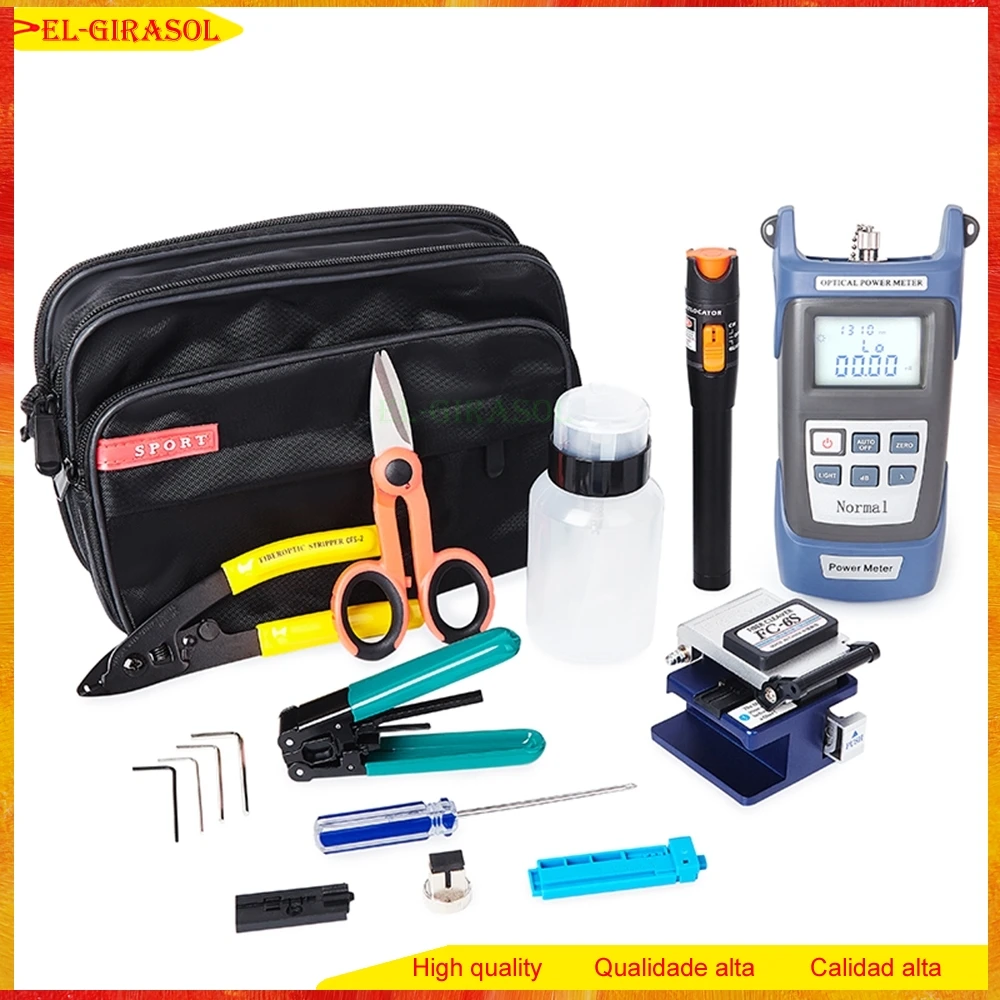 

NEW 15pcs Fiber Optic FTTH Cold connection Tool Kit FC-6S Fiber Cleaver Optical Power Meter 10km VFL Kevlar scissors FTTH