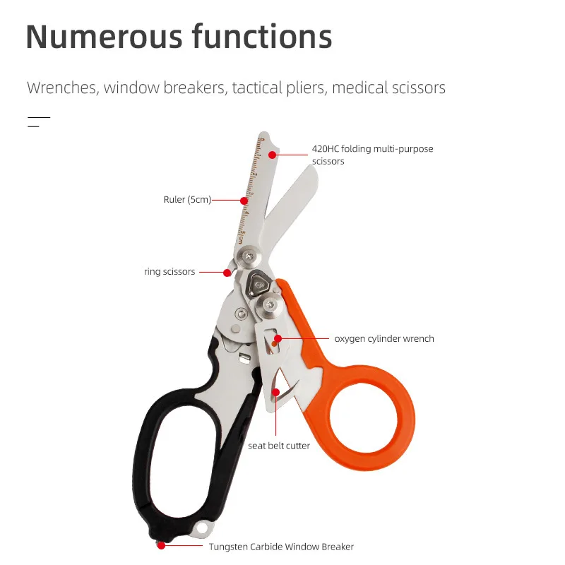 Tactical 6 In1 multifunzione pronto soccorso esperto raptor di emergenza cesoie forbici pieghevoli pinze strumento di sopravvivenza all\'aperto