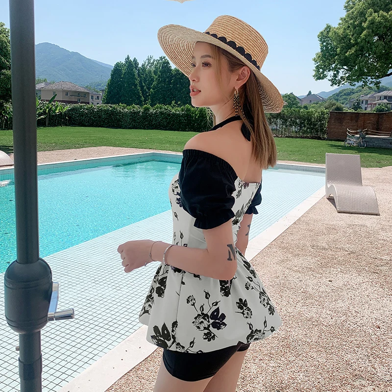 Wisuwore Women's New 2023 Summer Wear French Fashion Hanging Neck Sweet Waist Slimming Swimwear Dress Holiday Beach Surfing Suit