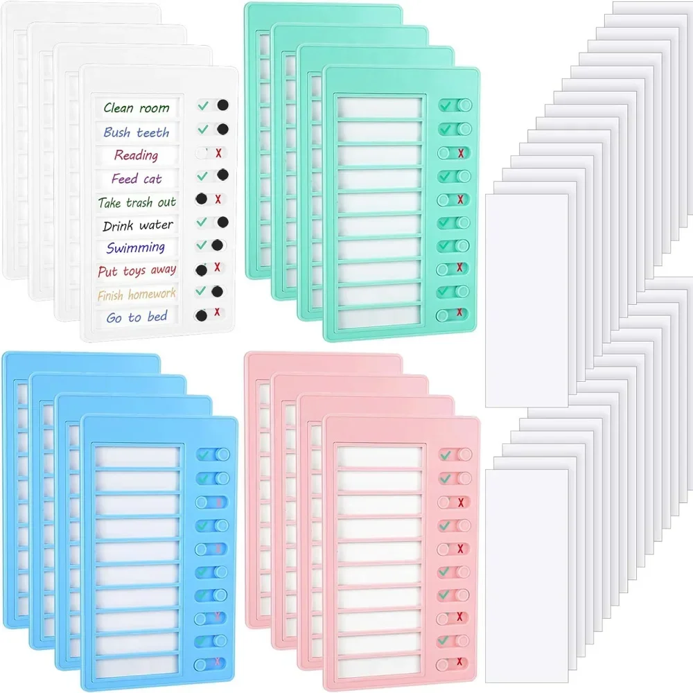 2 Pack Kids Chore Chart with 10 Papers Chore Chart Plastic Checklist Board To Do List for Home Routine Planning Blank Paper