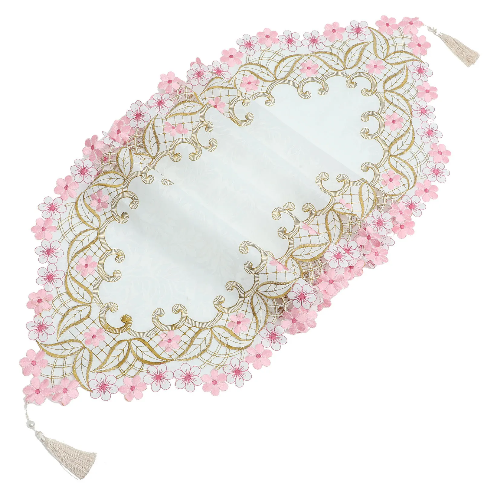 

Floral Embroidered Table Runner Delicate Style Home Dining Tea Kitchen Table Decoration Reusable Washable