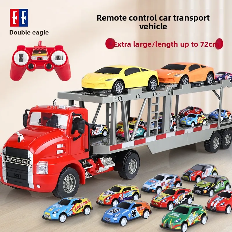 

Double Eagle RC Transport Truck - 2-Level Car Carrier with Engineering Trailer, Remote Control Vehicle Toy for Kids Gift