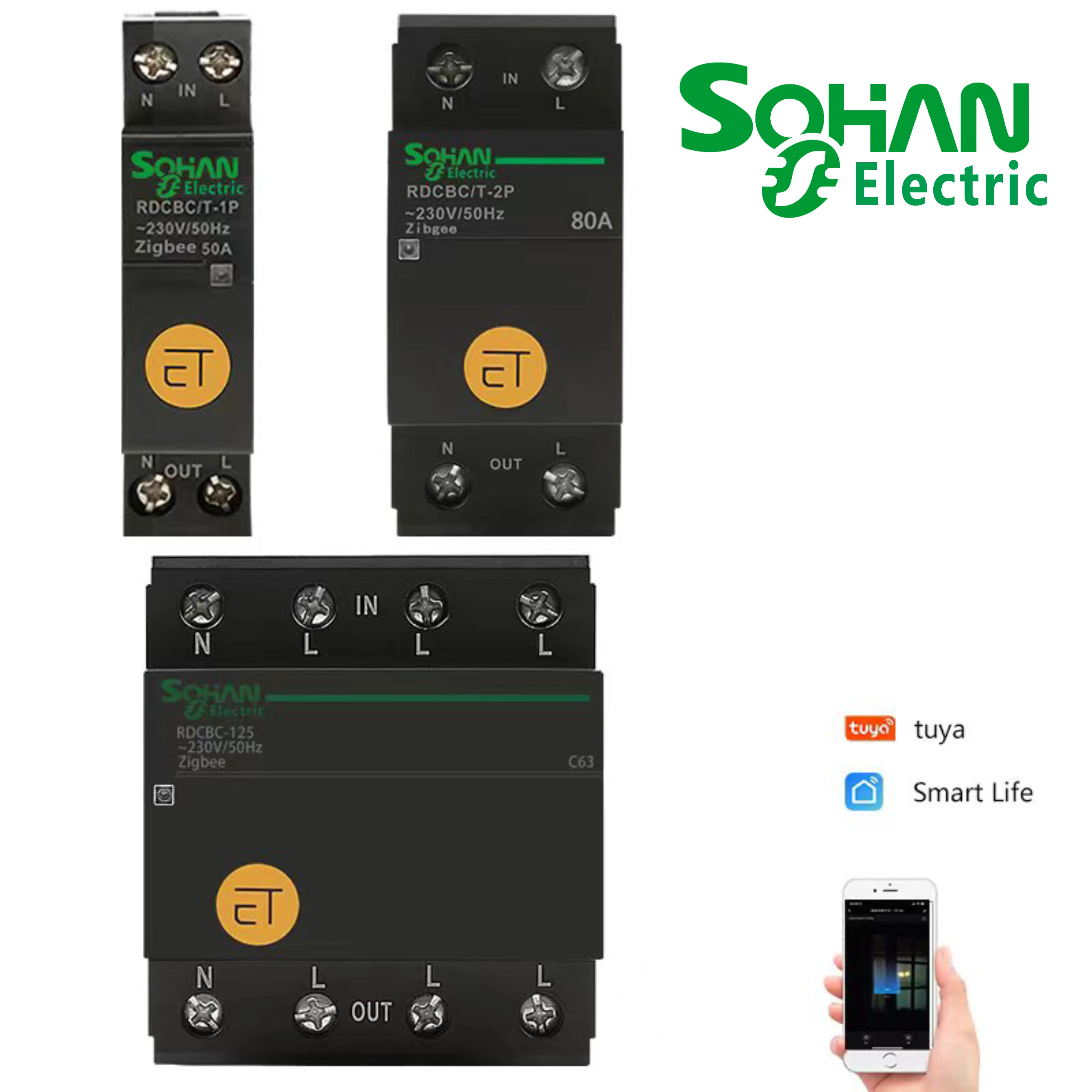 Sohan tuya zigbee circuit breaker Smart Home Control 1P 2P 4P 63A 230V Sitable for smart home MCB