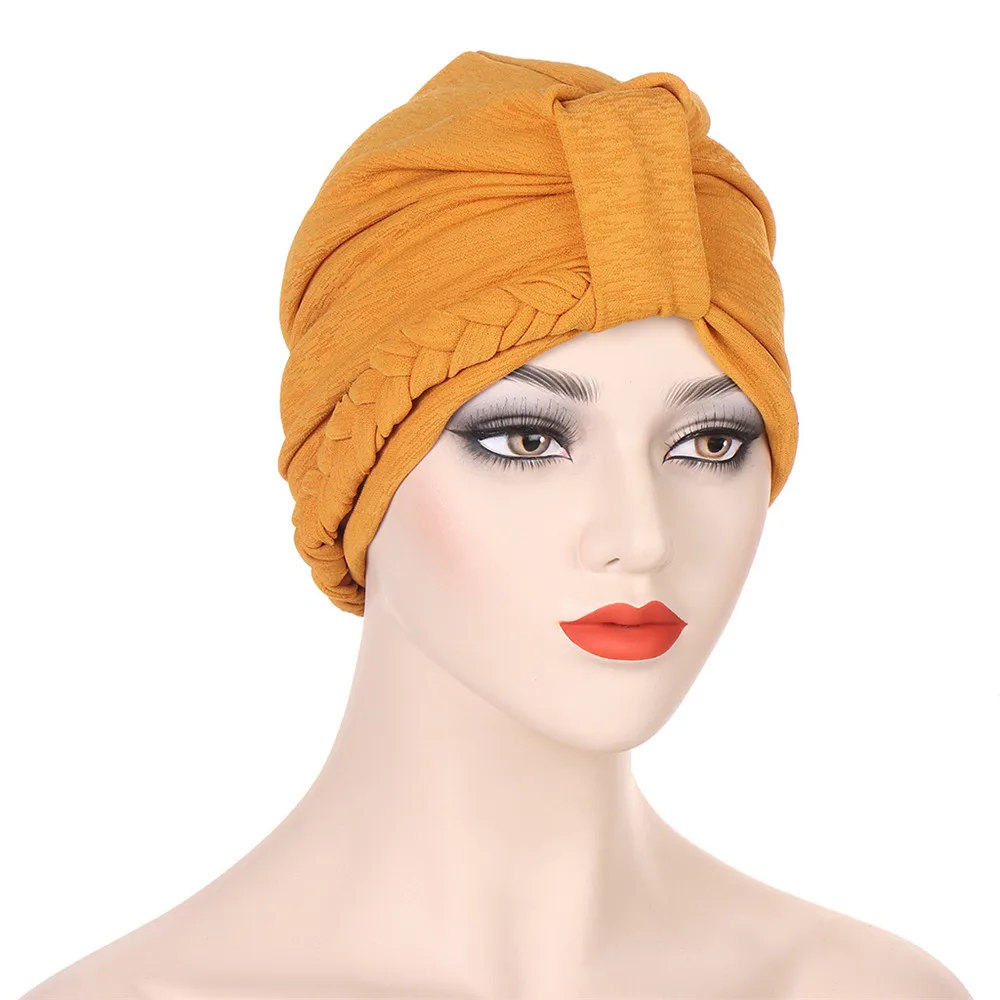 Braided Turban Women Islamic Inner Hijab Caps Muslim Headscarf Chemo Hat Headwrap Beanies Bonnet Headwear Hats Hair Accessories