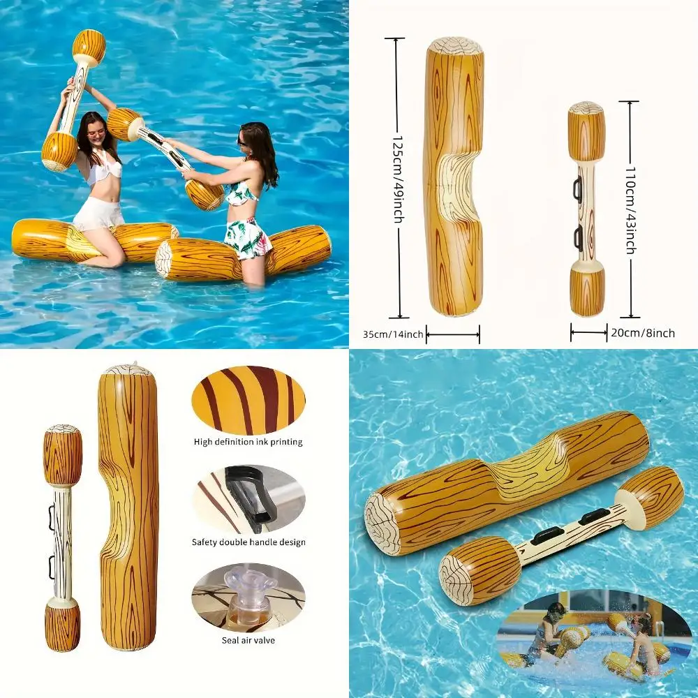 4pcs Inflatable Wood Grain Stick Set, 2 Sitting Sticks, 2 Water Entertainment Walking Sticks, New Inflatable Contrast Water Floa