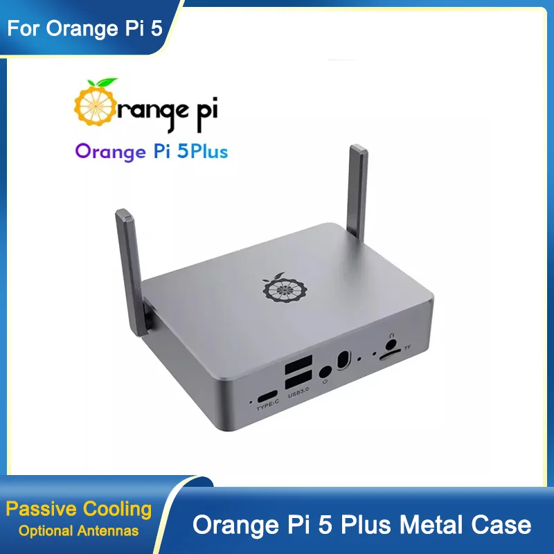 

Orange Pi 5 Plus Aluminum Alloy Case Metal Case Passive Cooling Optional Antennas for Orange Pi 5 Plus