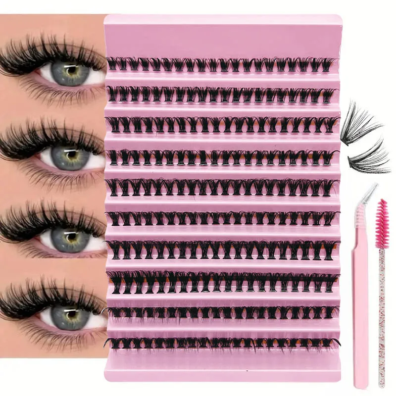 DIY eyelash extension set - D-shaped clustered eyelashes 8-16mm, including adhesive and sealing tool, single eyelash, mixed clus