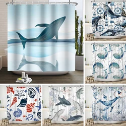 Whale Sea Animal Pattern Shower Curtain Coral Seashell Shell Bathroom Hanging Hooks Waterproof Opaque Shower Curtain Partition