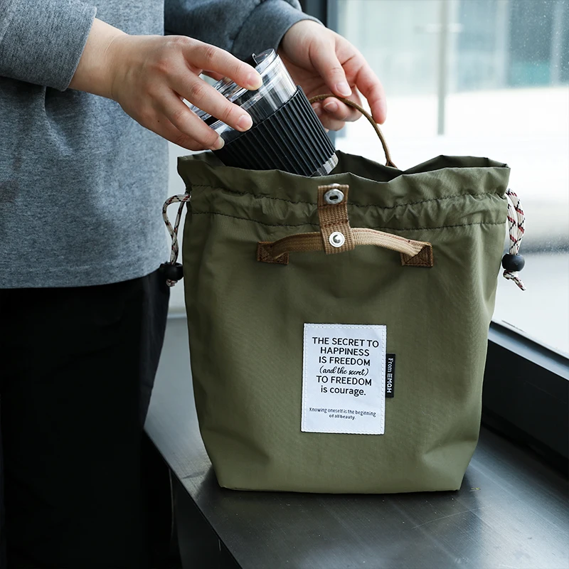 Novo japonês coreano almoço saco de lona algodão cordão bolsa portátil térmico isolado piquenique armazenamento alimentos bento caixa saco tote