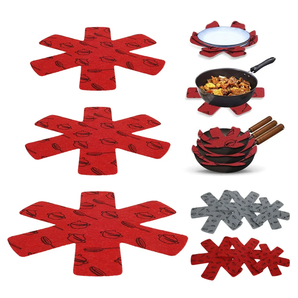 15Pcs Pot & Pan Protectors Grey/Red Non Slip Print Divider Pads to Prevent Scratching Separate and Protect Surfaces for Cookware