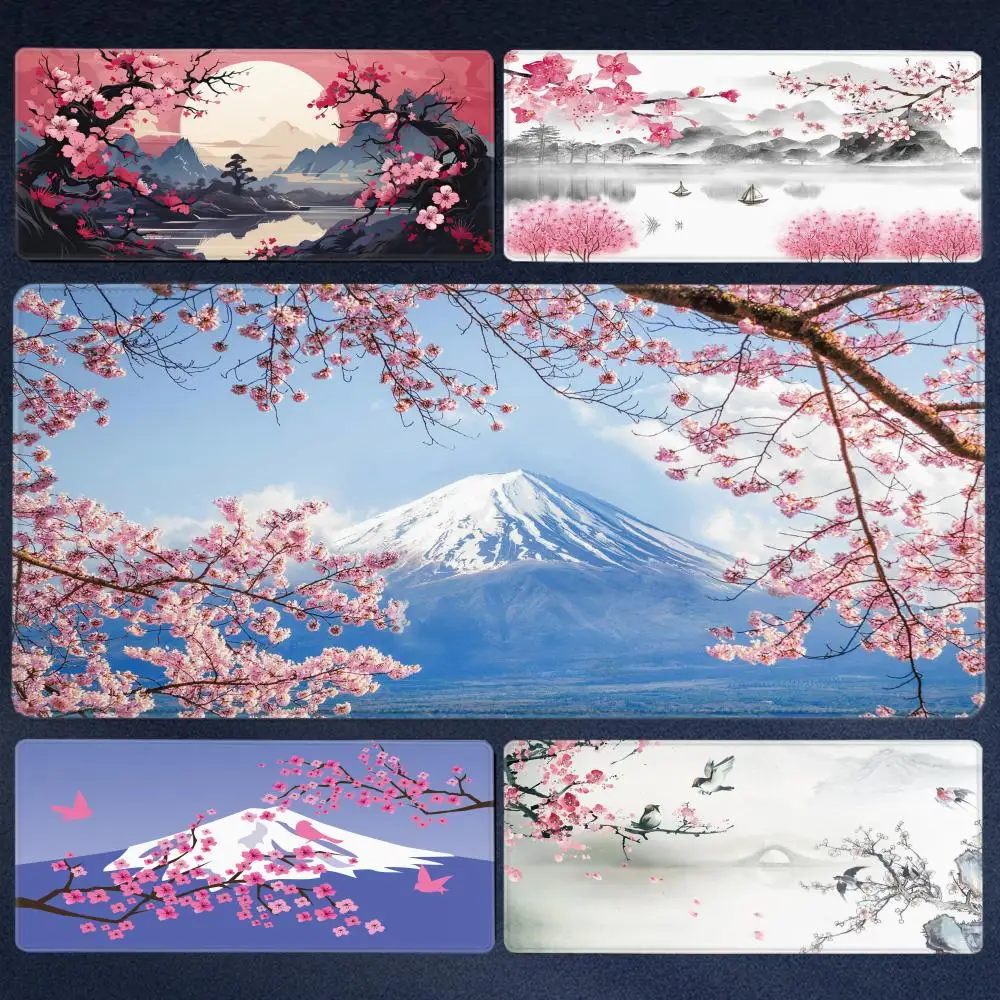 

Японский коврик для мыши Cherry Blossom, нескользящий офисный коврик для ПК, коврик для мыши Fuji, игровые аксессуары, большой коврик для мыши с запирающимся краем, настольный коврик