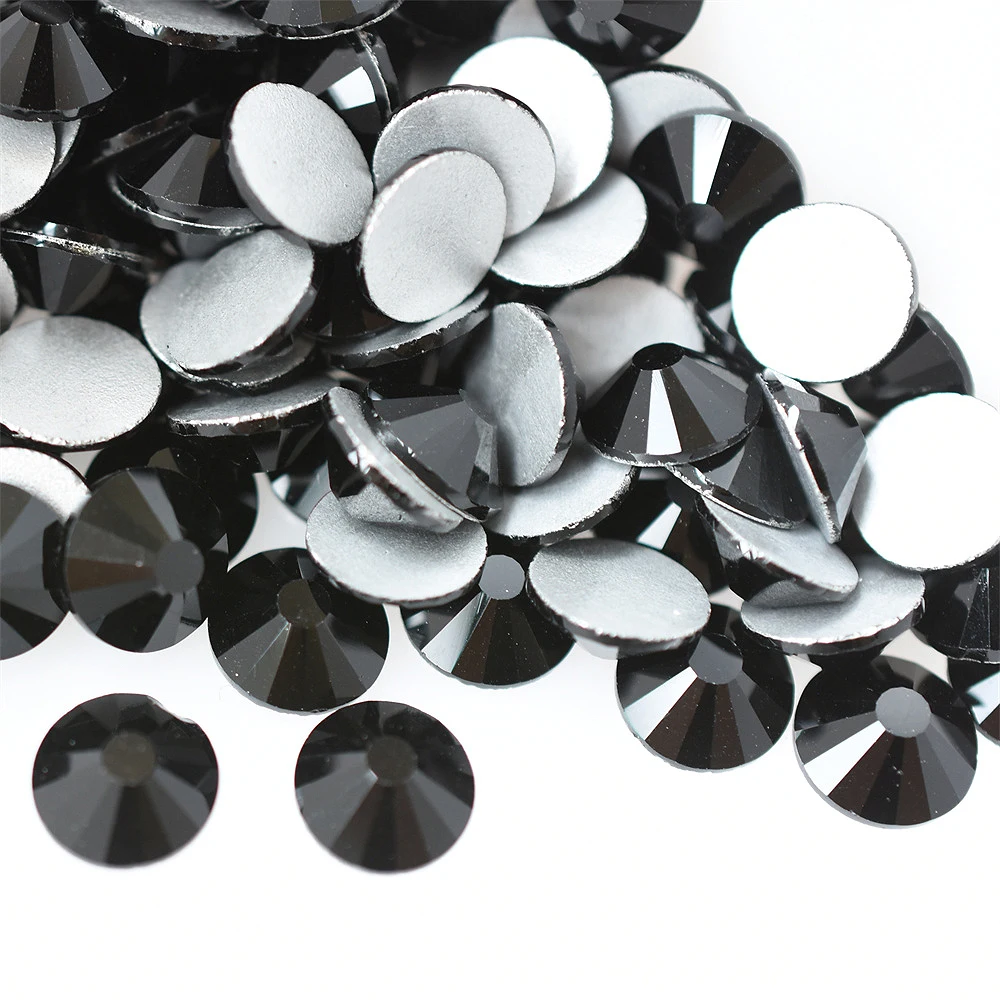 1440PCS SS4-SS40 Glass Black Jet Nail Art Decorations Non Hotfix FlatBack Rhinestones Loose Stones Crystals Strass DIY Charm