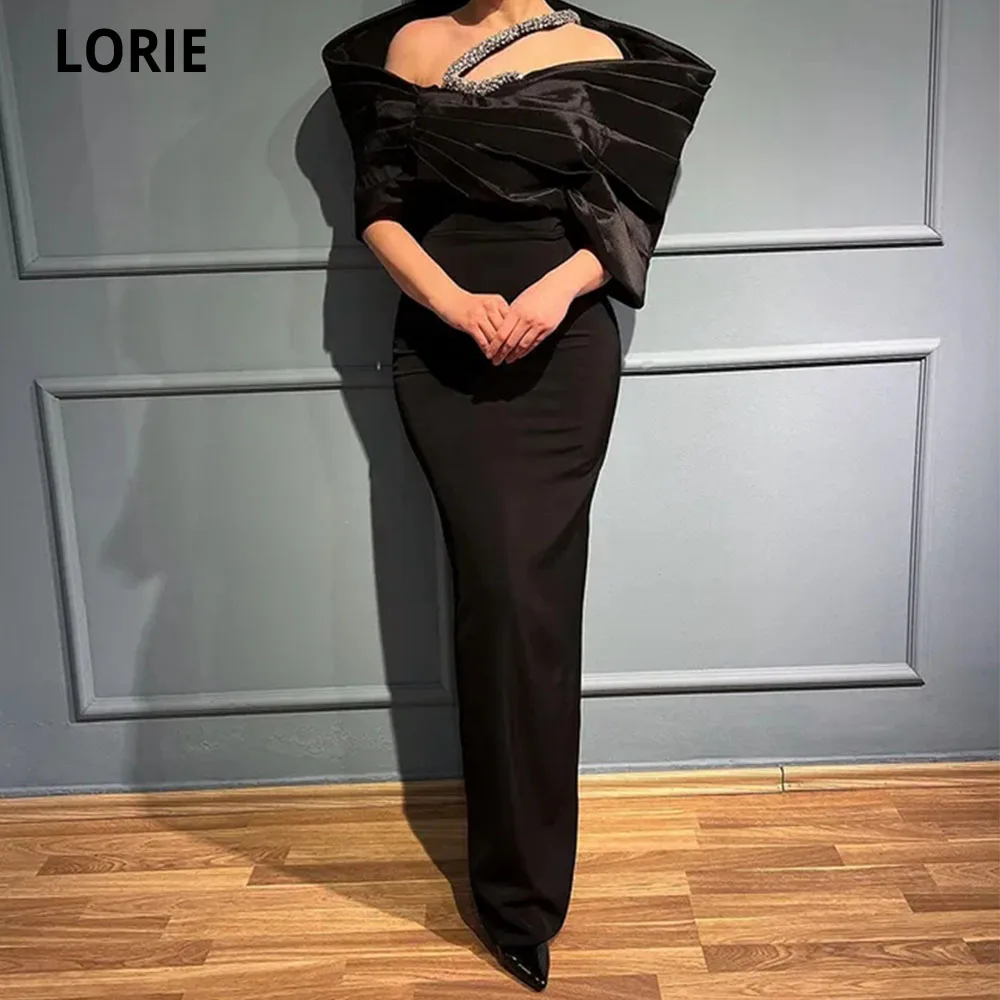 LORIE Mermaid Evening Dresses สายรัดลูกปัดลูกปัดปาร์ตี้ Bodice สีดำชุดราตรียาวเซ็กซี่ยืดหยุ่นง่ายอย่างเป็นทางการ Vestidos De Gala