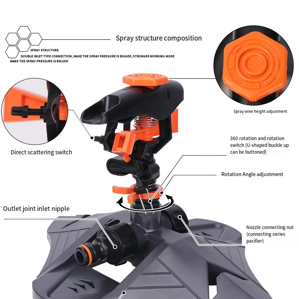 Ugello automatico di grado arancione Irrigazione automatica arancione Gamma di gradi del tubo flessibile per irrigatore per prato di grandi dimensioni facile ed efficiente