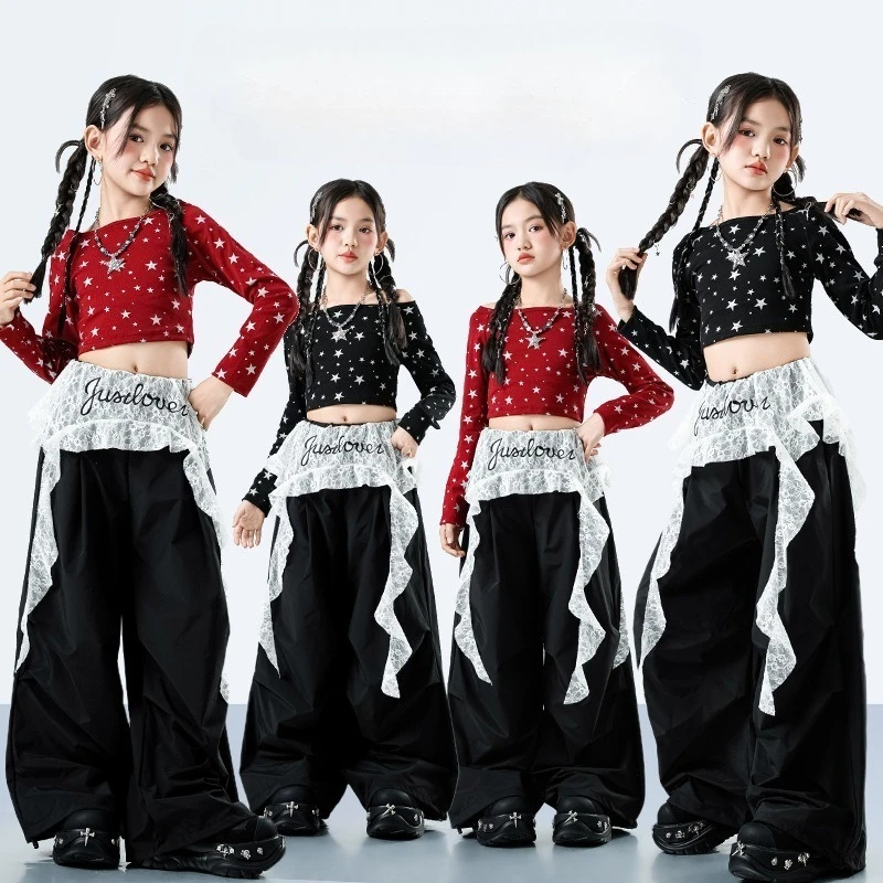 

Модный костюм в стиле хип-хоп для девочек-подростков, комплект одежды для выступлений в стиле хип-хоп, джаз, рэп, футболка и брюки для детей