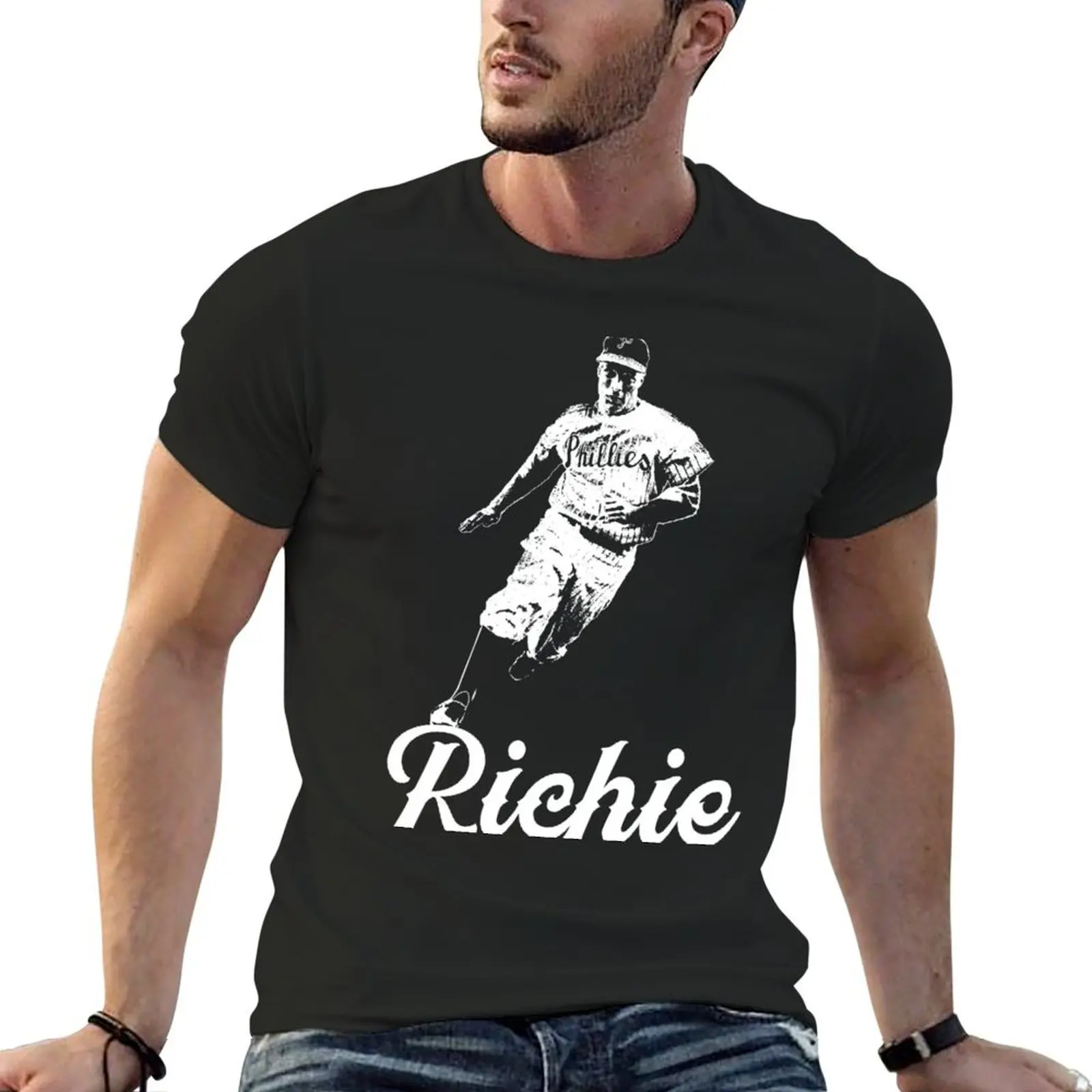 Richie Ashburn - White Stencil T-Shirt oversizeds shirts graphic tees man clothes baggy shirts plain black t shirts men