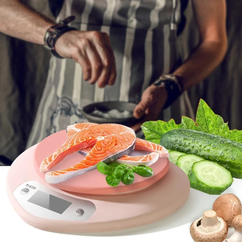 Escala Eletrônica de Cozinha Digital em Forma de Coração, Escala Multifuncional de Cozimento, Pesagem Portátil, Rosa, 5kg, 1g, 2kg, 0.1g