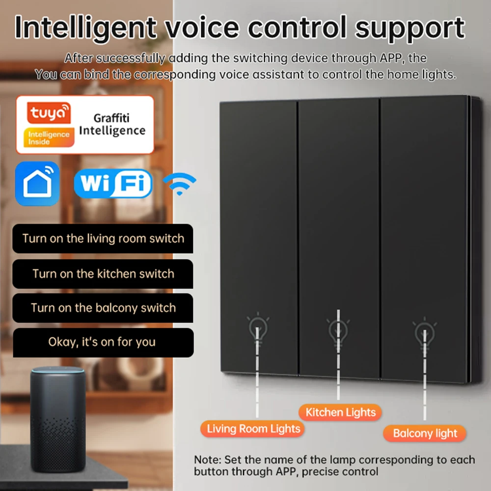 Tuya WiFi Smart Light Switch Button Switch 1 2 3 Gangs Smart Life APP Remote Control Voice Control Timer Switch