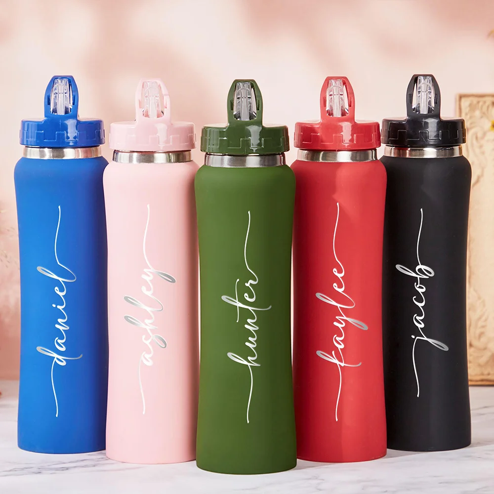 Personalized Name Stainless Steel Water Bottle with Straw Lid, Custom Engraved Insulated Sports Tumbler, Custom Name Travel Cup. view 3