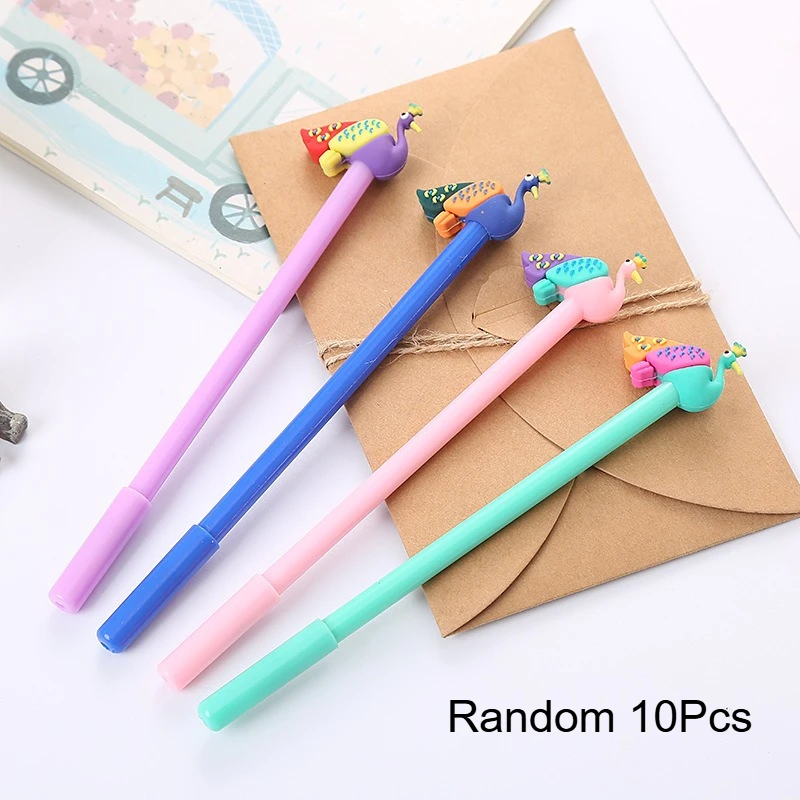 Random 10Pcs Peacock Modeling Plastic Gel Pen Black Ink Pen Black Examination Designed For School, Office And Home Business Fine