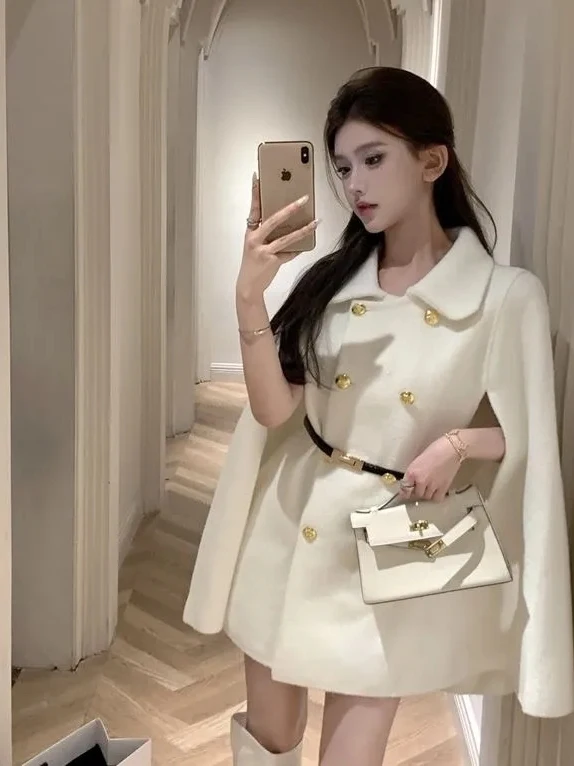 

Ele Woolen Cloak Women's Autumn Winter Faionable Versatile Rich Girl Sle Coat Sweet Sle Chinese Label Coat for Women