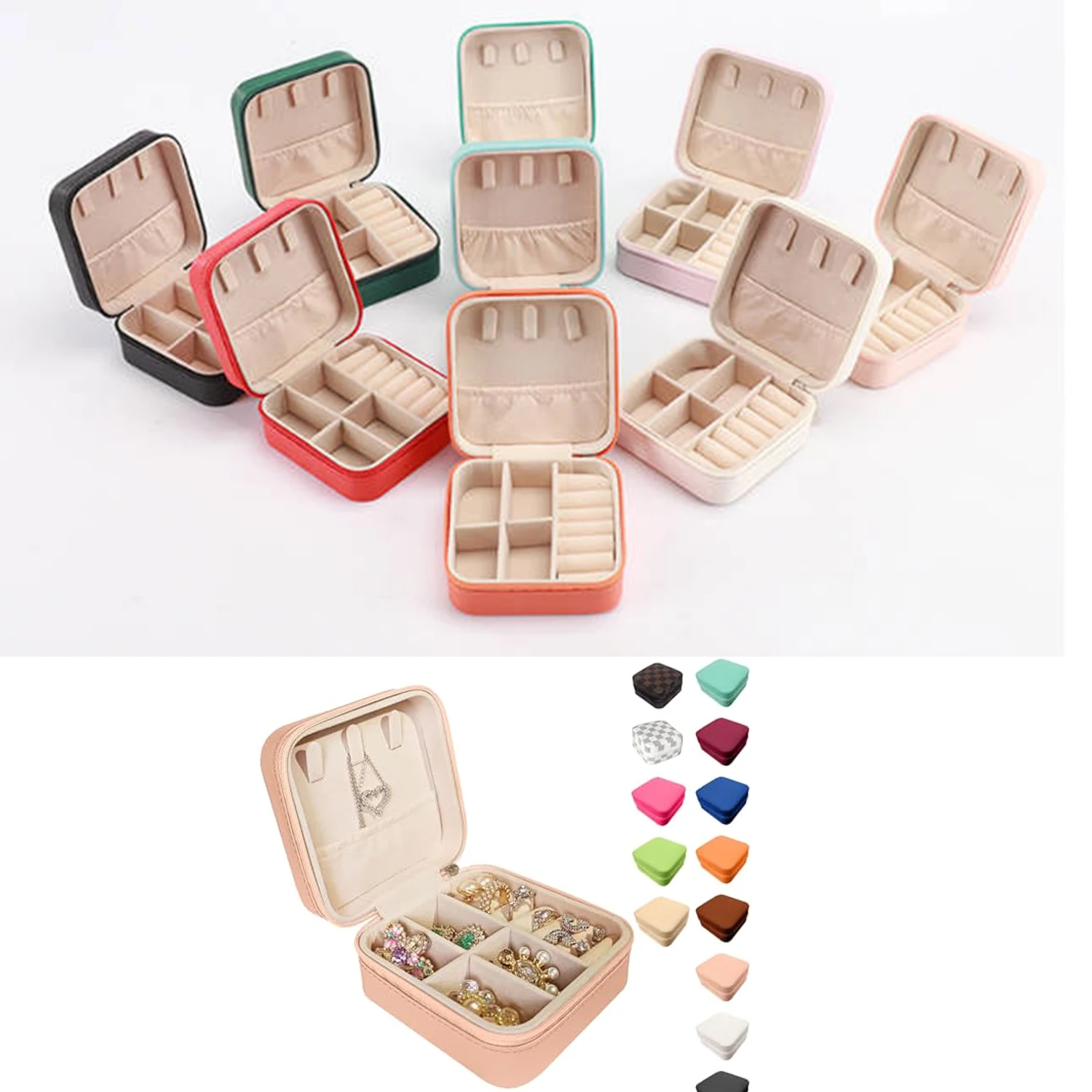 

Small Travel Jewelry Box, Portable Mini Jewelry Leather Box Jewelry Ring Organizer Case Storage Holder Gift Boxes for Girls Wome