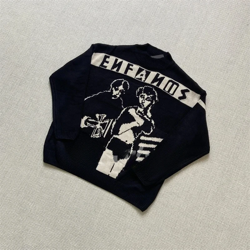 

25ss Enfants Riches Dprimes Knitted Pullover Casual Black Character Slogan Jacquard Top Quality ERD Sweaters With Tags