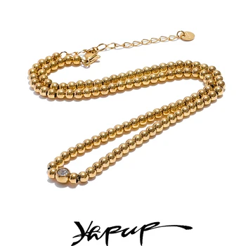 Yhpup, cadena de cuentas redondas chapadas en PVD de 18K de alta calidad, collar hecho a mano, joyería llamativa de acero inoxidable resistente al agua 2024
