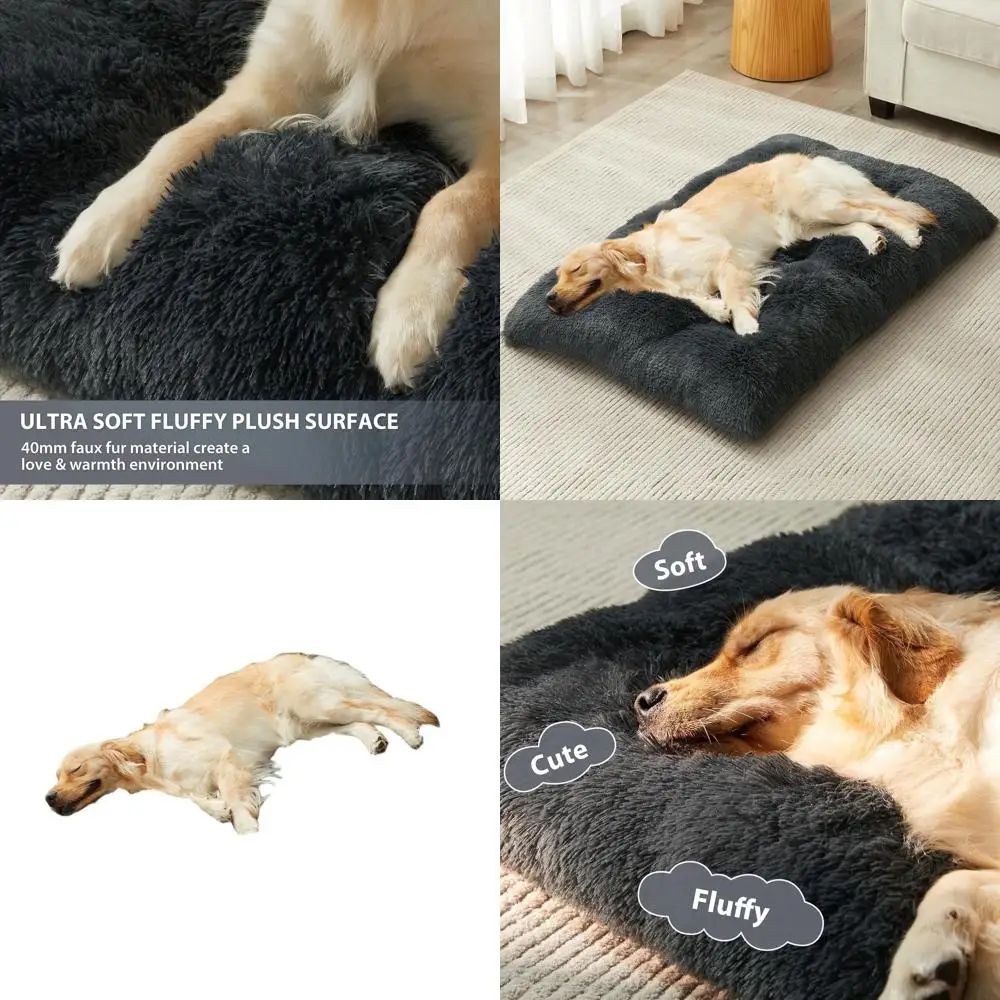 

Luxurious Plush Dog Crate Bed for Large Dogs - Fluffy, Cozy, and Washable with Anti-Slip Base, Navy Blue