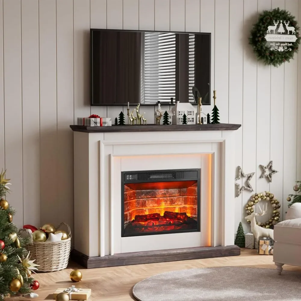 

LED Lights Electric Fireplace with Mantel, Tall Fireplace Heater Freestanding, Delicate Three-Dimensional molding