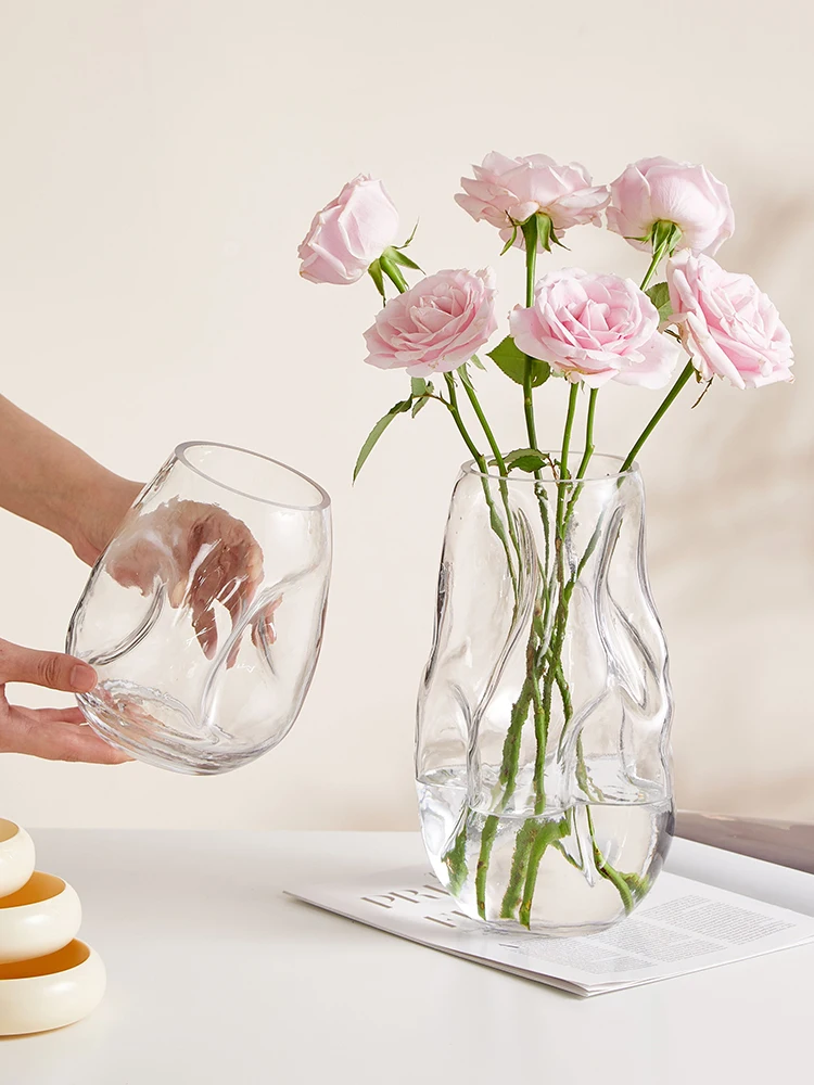 Netizen Light Luxury Nordic INS Simple Glass Vase Transparent Creative Flower Arrangement, Water Culture, Flowers, Rose Living