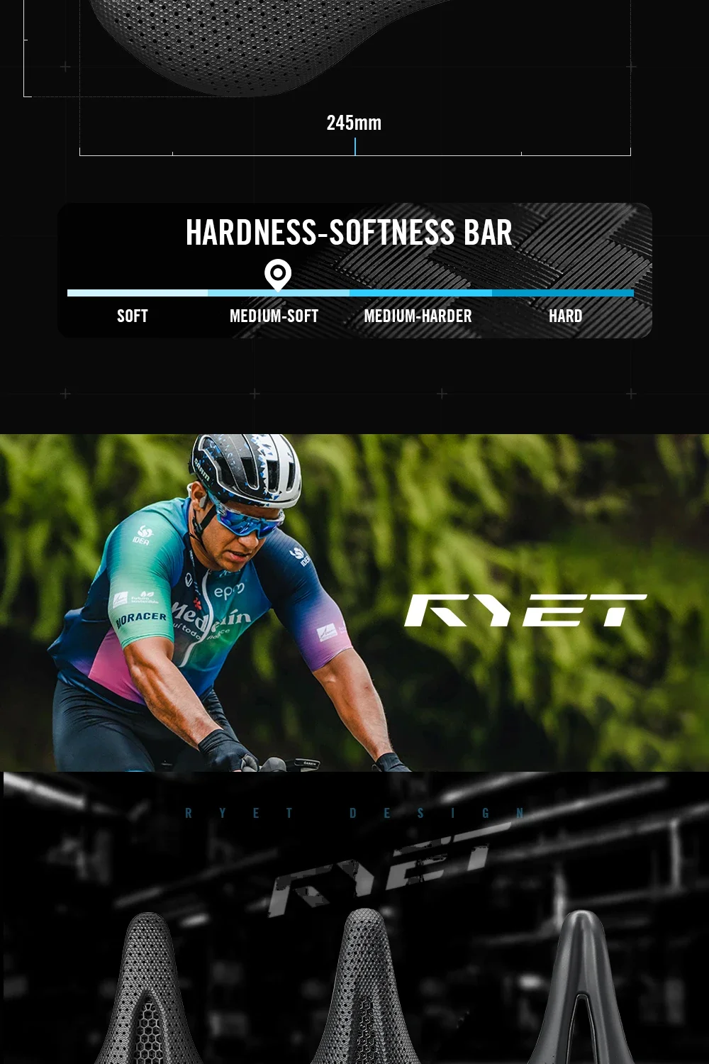 RYET Carbon 3D-gedruckter Sattel 145/155MM 190g 7*9 Fahrradsitz für Herren Damen Triathlon Rennrad MTB Mountain Gravel Fahrradteile – Detail 4