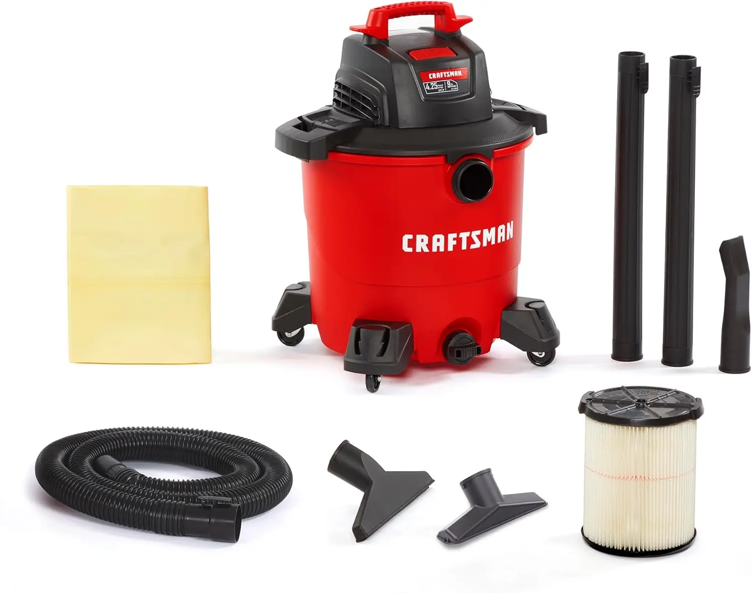 CRAFTSMAN CMXEVBE17590 9 Gallon 4.25 Peak HP Wet/Dry Vac, General Purpose Portable Shop Vacuum with Attachments