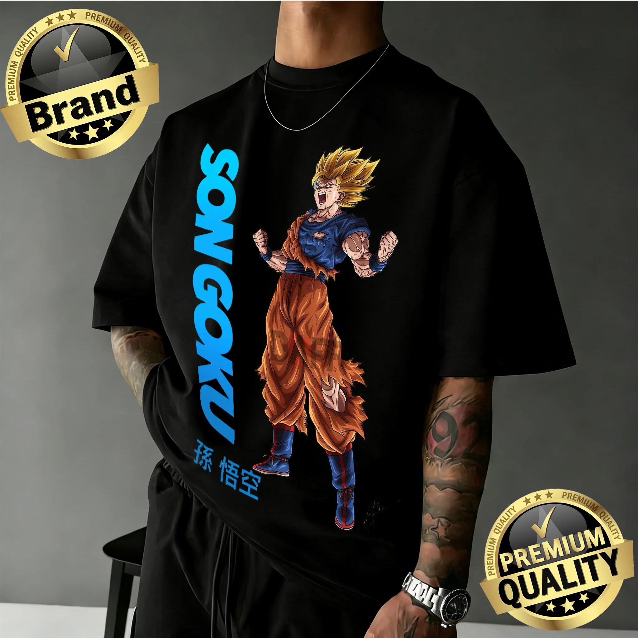 2026 Neuerscheinung Dragon Ball Übergroßes T-Shirt |   Son Goku Battle Damaged Retro-Grafikdruck, 100 % Baumwolle, lässiges T-Shirt für die Familie