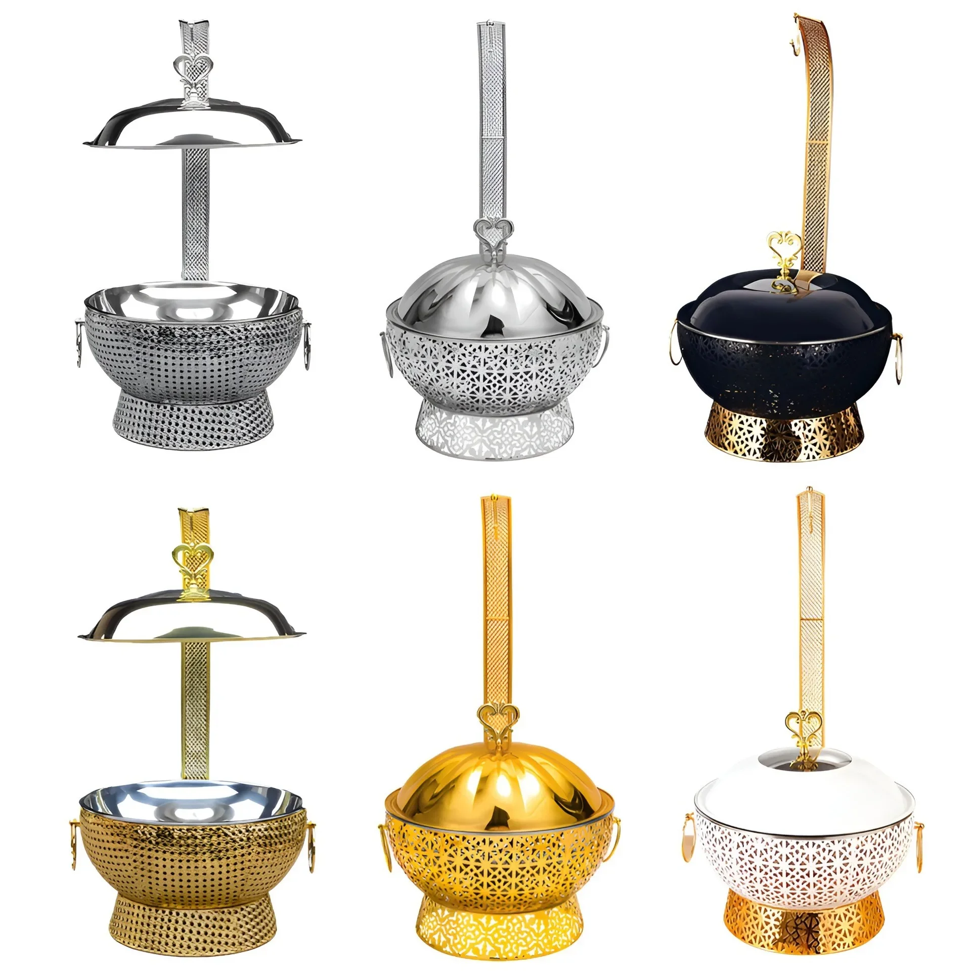 8-Quart Gold Hot Pot with Lid and Vertical Stainless Steel Hot Pot Buffet Server Warmer Set with Movable Hanging Cover