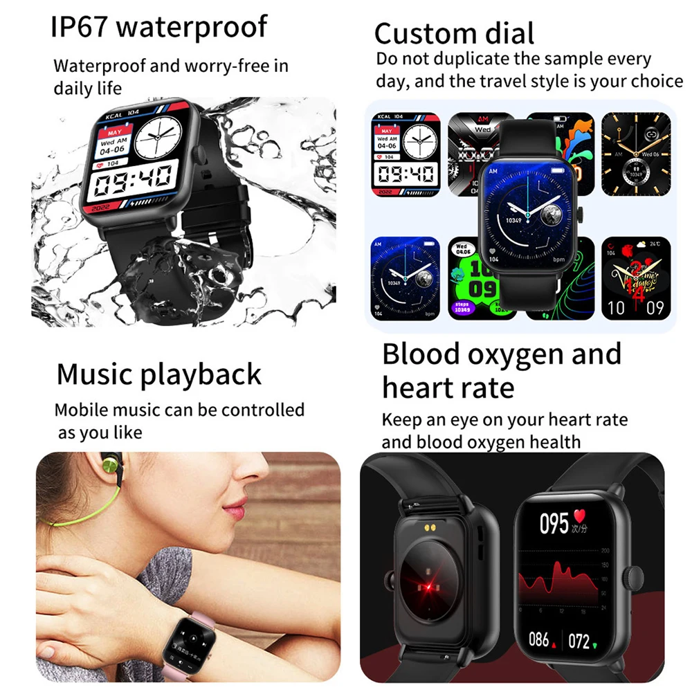 BT 통화 스마트 워치 남성 정보 알림, 350mAh 스마트워치, 여성 100 + 스포츠 모드 팔찌, 혈압 모니터, 1.96 인치