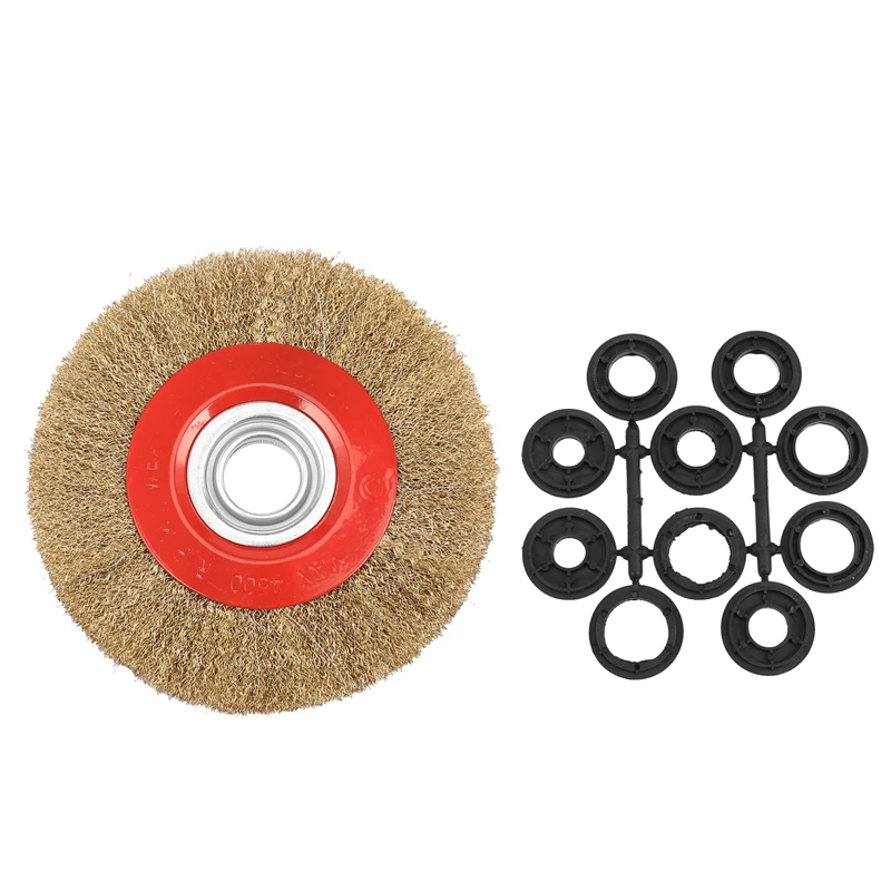 

8 Inch 200Mm Steel Flat Wire Wheel Brush With 10Pcs Adaptor Rings For Bench Grinder Polish Retail