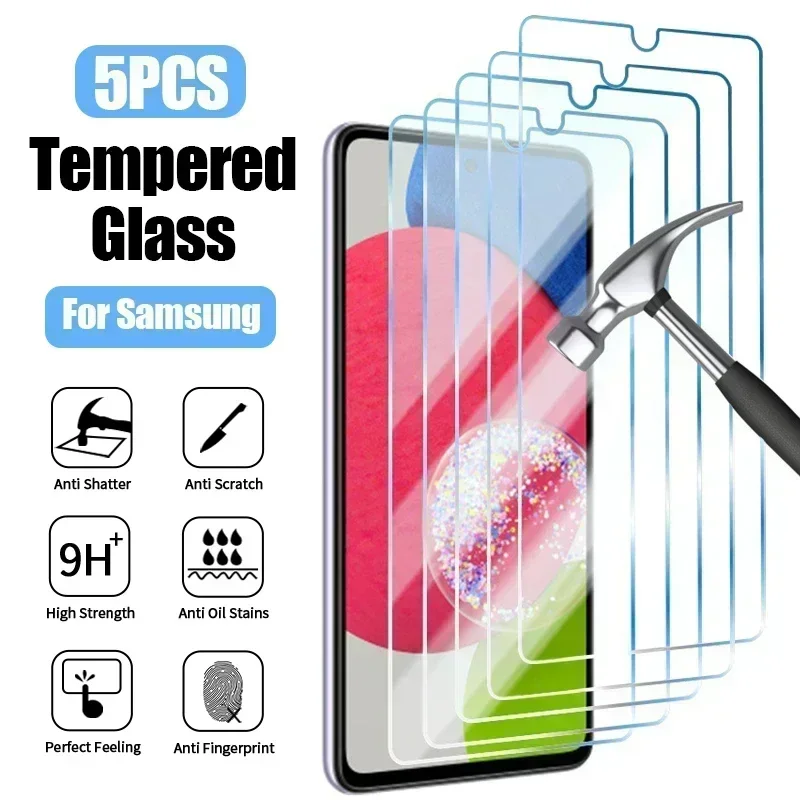 Protector de pantalla de vidrio templado para Samsung Galaxy, A13, A34, A12, A53, A14, A54, A52, A23, A70, A71, A51, A32, A73, A50, A33, 5 unidades
