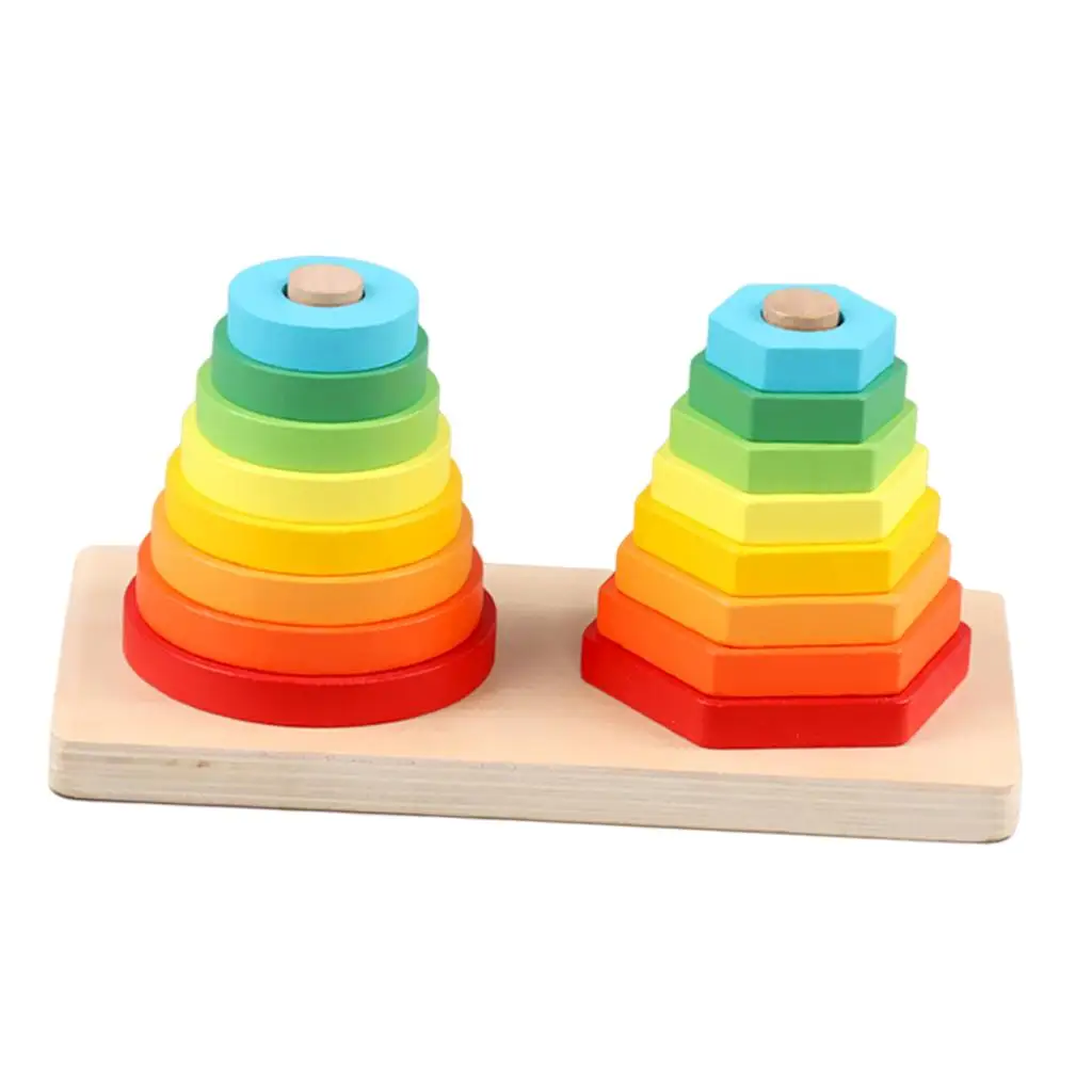 Wooden Geometric Stacker Color Sorting Recognition Column Educational Activities