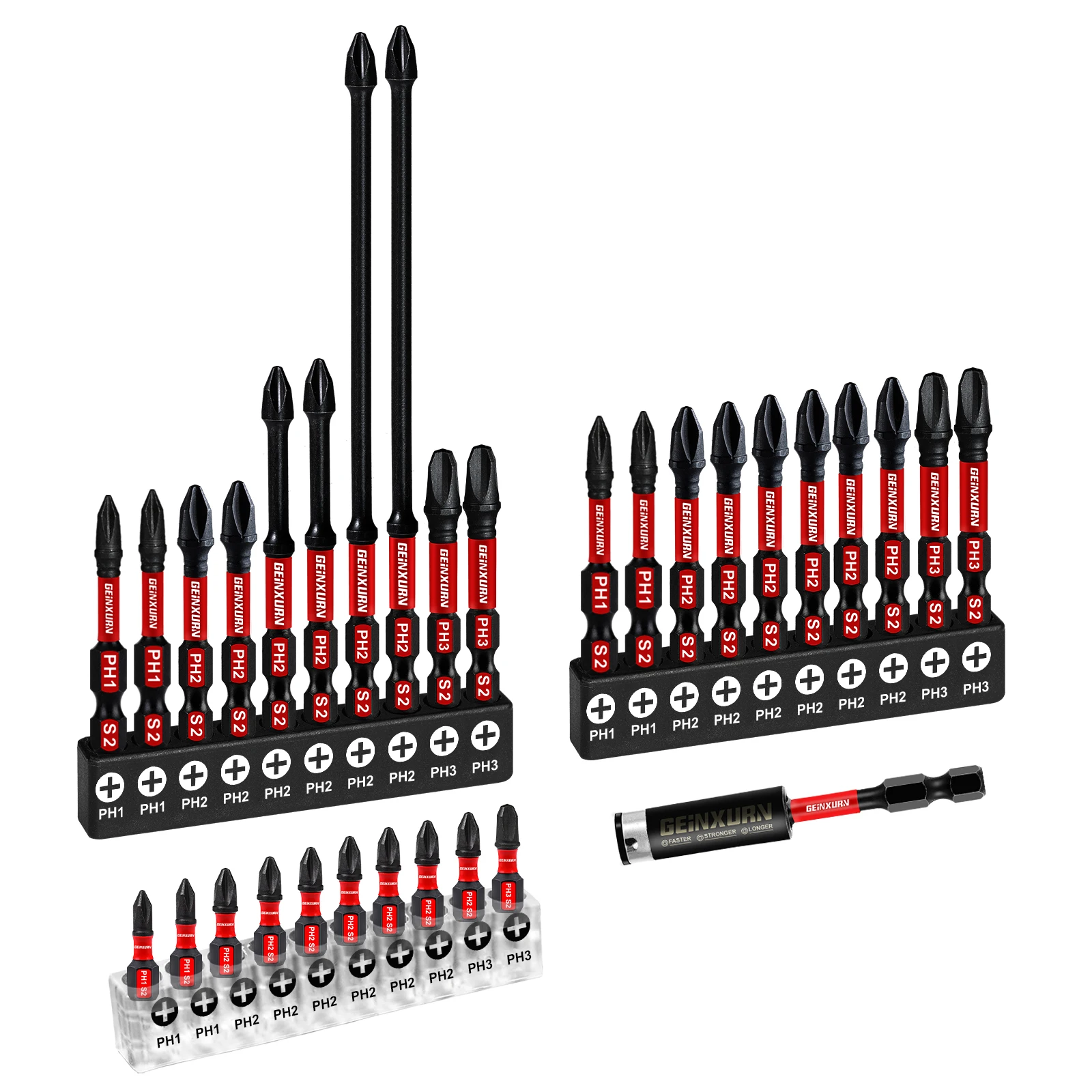 Ударный магнитный Geinxurn, 31 шт. # 1/ # 2/ # Набор из 3-х крестообразных отверток, легированная сталь S2 с органайзером для хранения