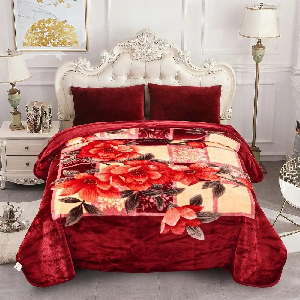 

Heavy Korean Mink Blanket 1 PLY Plush Fleece Bed Blankets With Floral Print 85 X 95 Inches 9 Lbs King Size Perfect Gift For Home