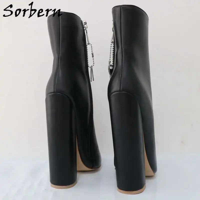 Sorbern Black Matte Ankle Boots For Women Block High Heel Lockable Zippers Short Booties Chunky High Heel Shoes Custom