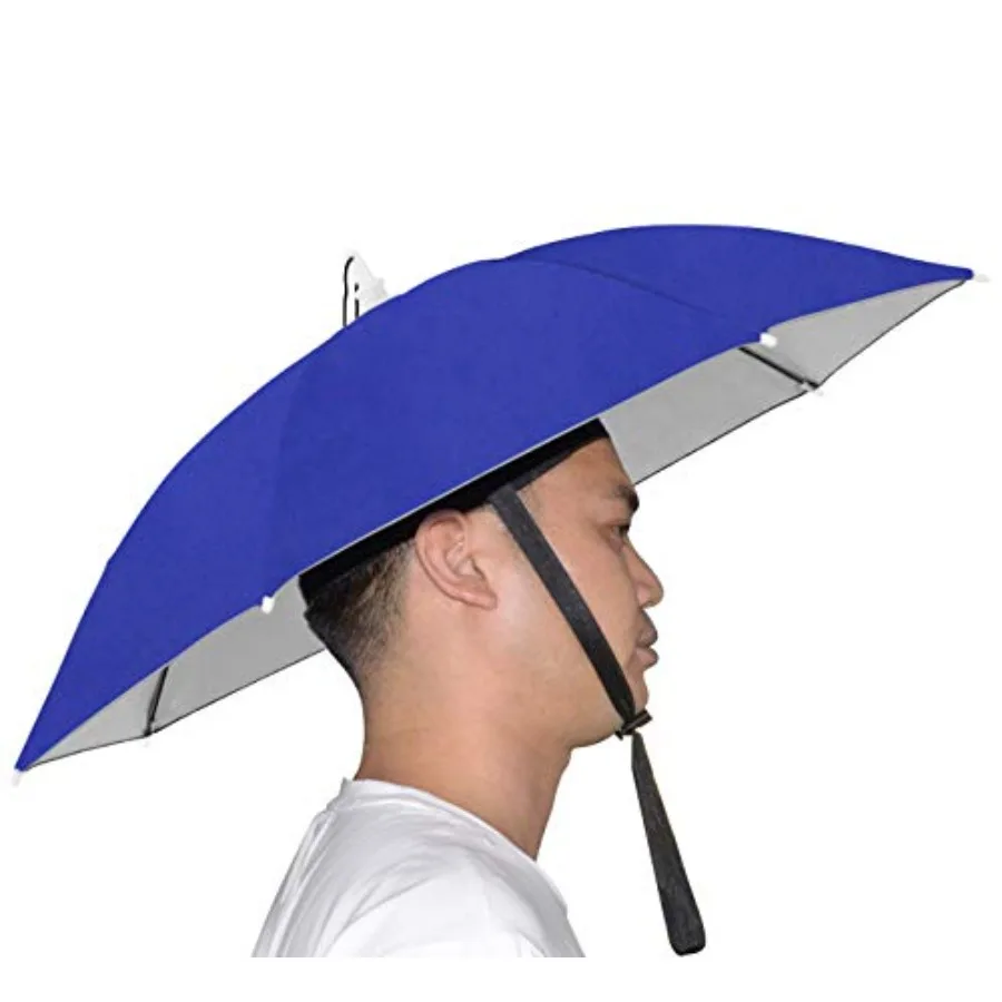 

Umbrella Hat Adult and Folding Cap for Beach Fishing Golf Party Headwear Blue/Silver