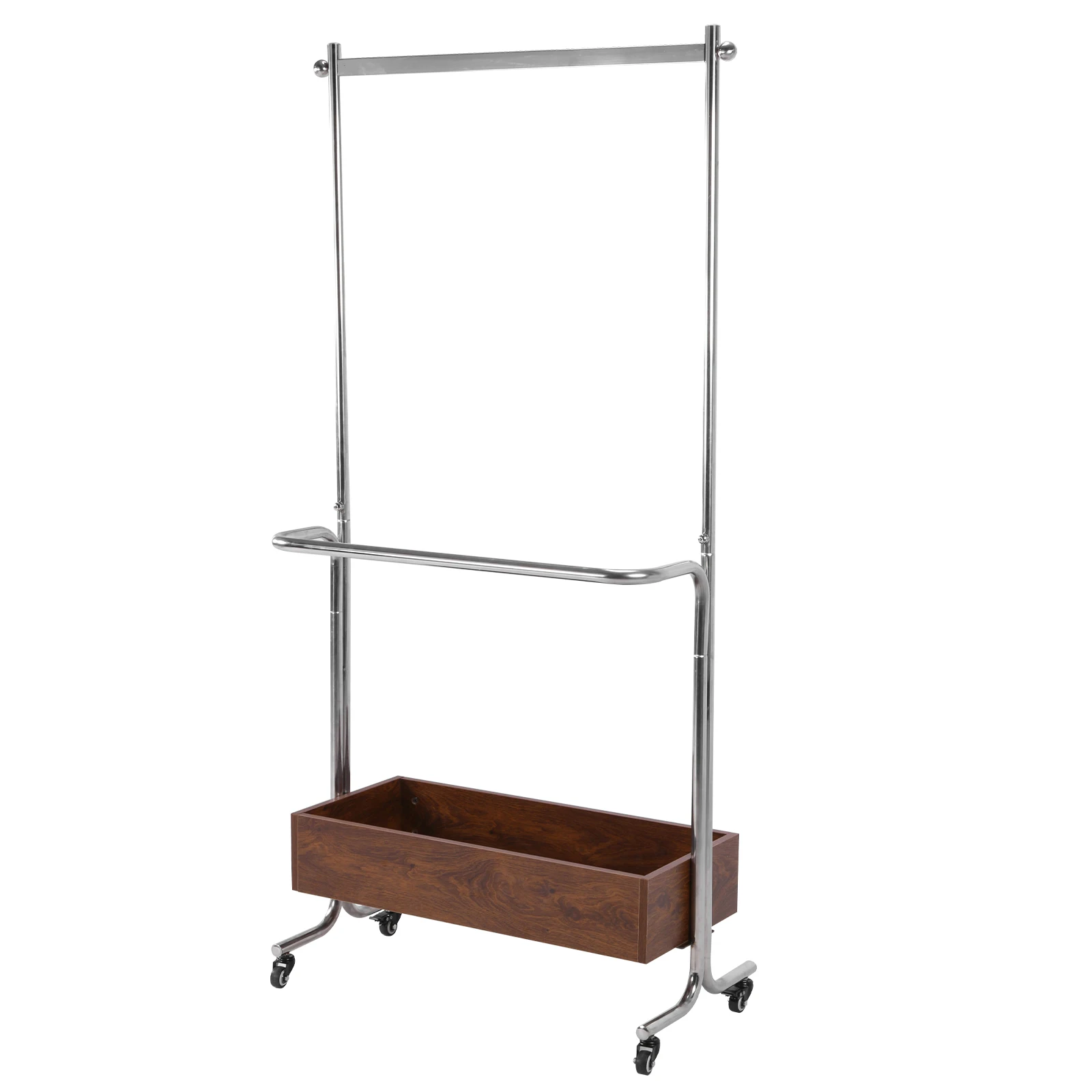 

Small Clothes Rack With Wooden Storage Box Removable Drying Rack Stainless Steel for Hanging Clothes Garment Wallets Hats