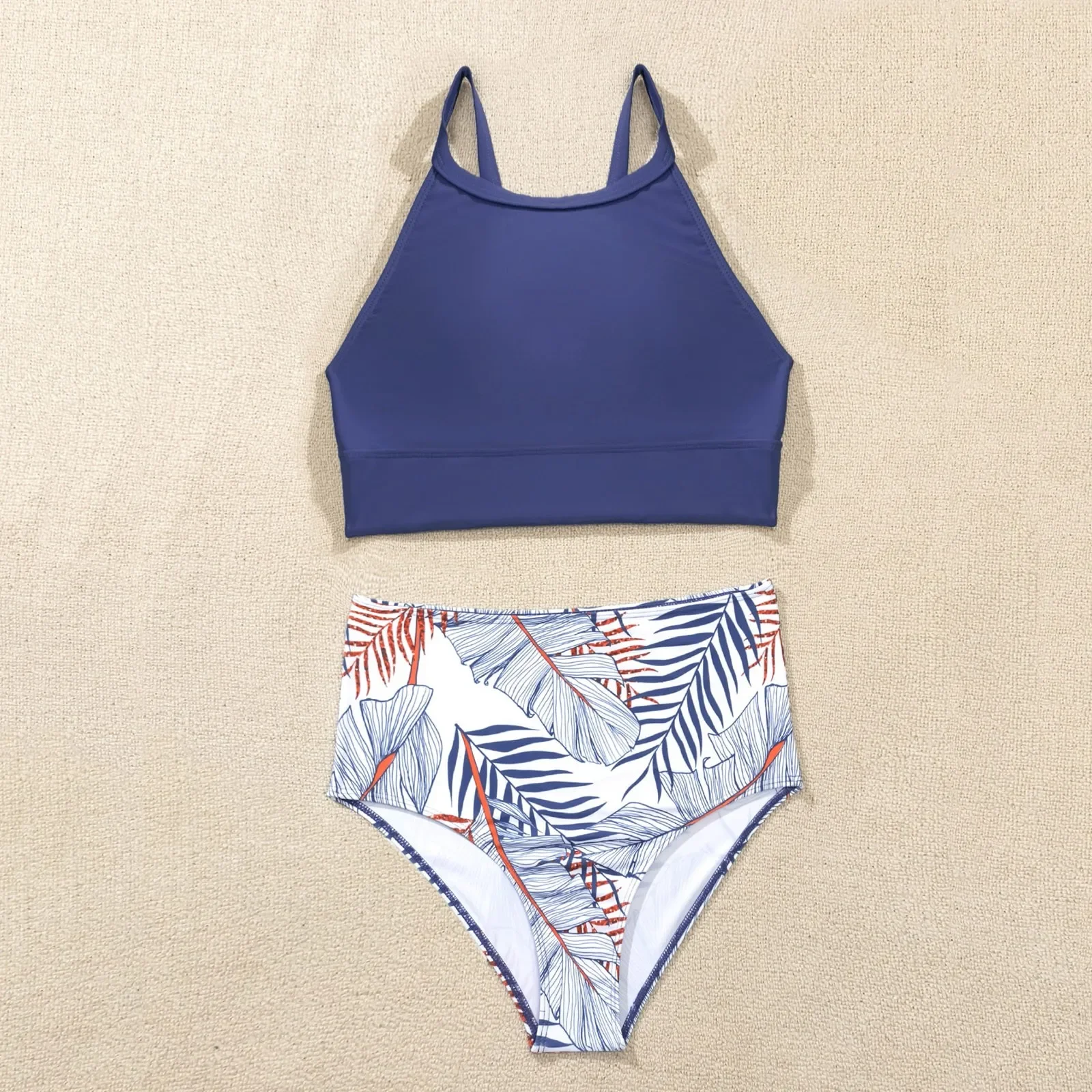 Women'S Tropical Printed Sexy Split Swimsuit Sports Tight Fitting High Waist Bikini Set High Elastic Swimwear Women'S Swimsuit